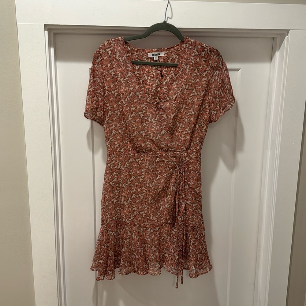 BB Dakota Brown Ruffled Wrap Mini Dress